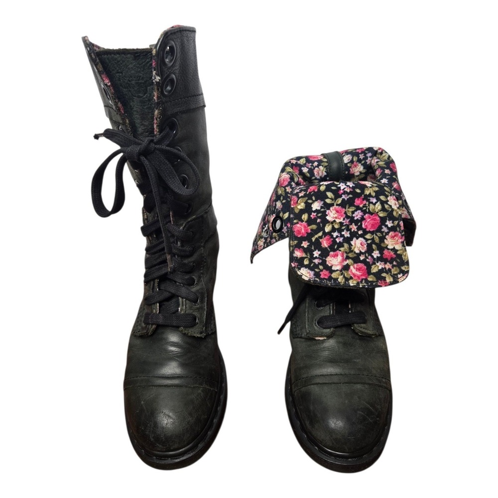 Dr. Martens Triumph 1914 Cobat Boots 8 Green Leather Floral Fold Over Grunge 90s
